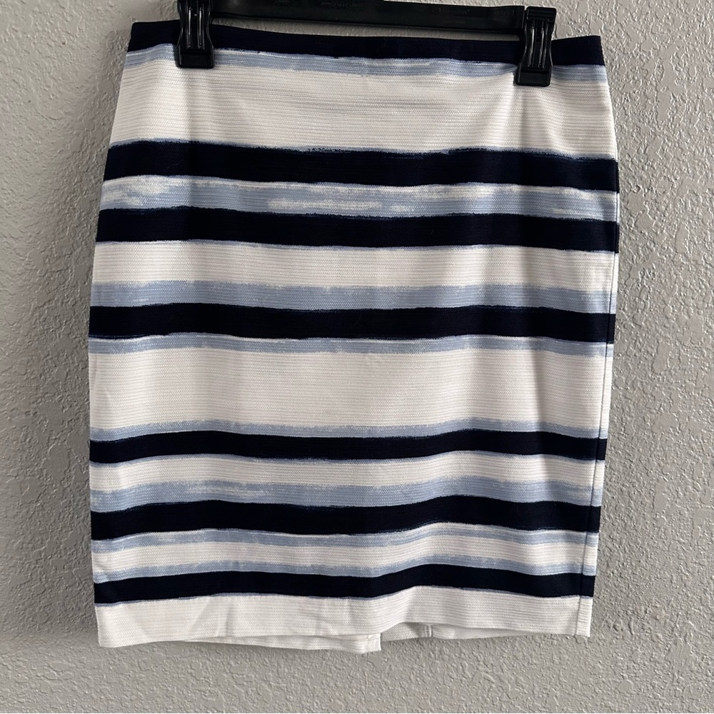 Ann Taylor Factory Petite 6P Striped Pencil Skirt Navy White Blue NWT